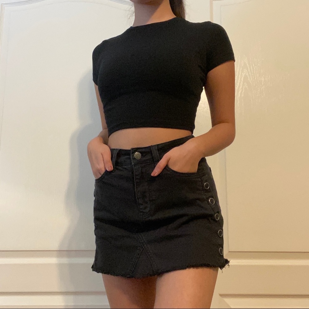 AE Black Denim Skirt w Metal Detailing